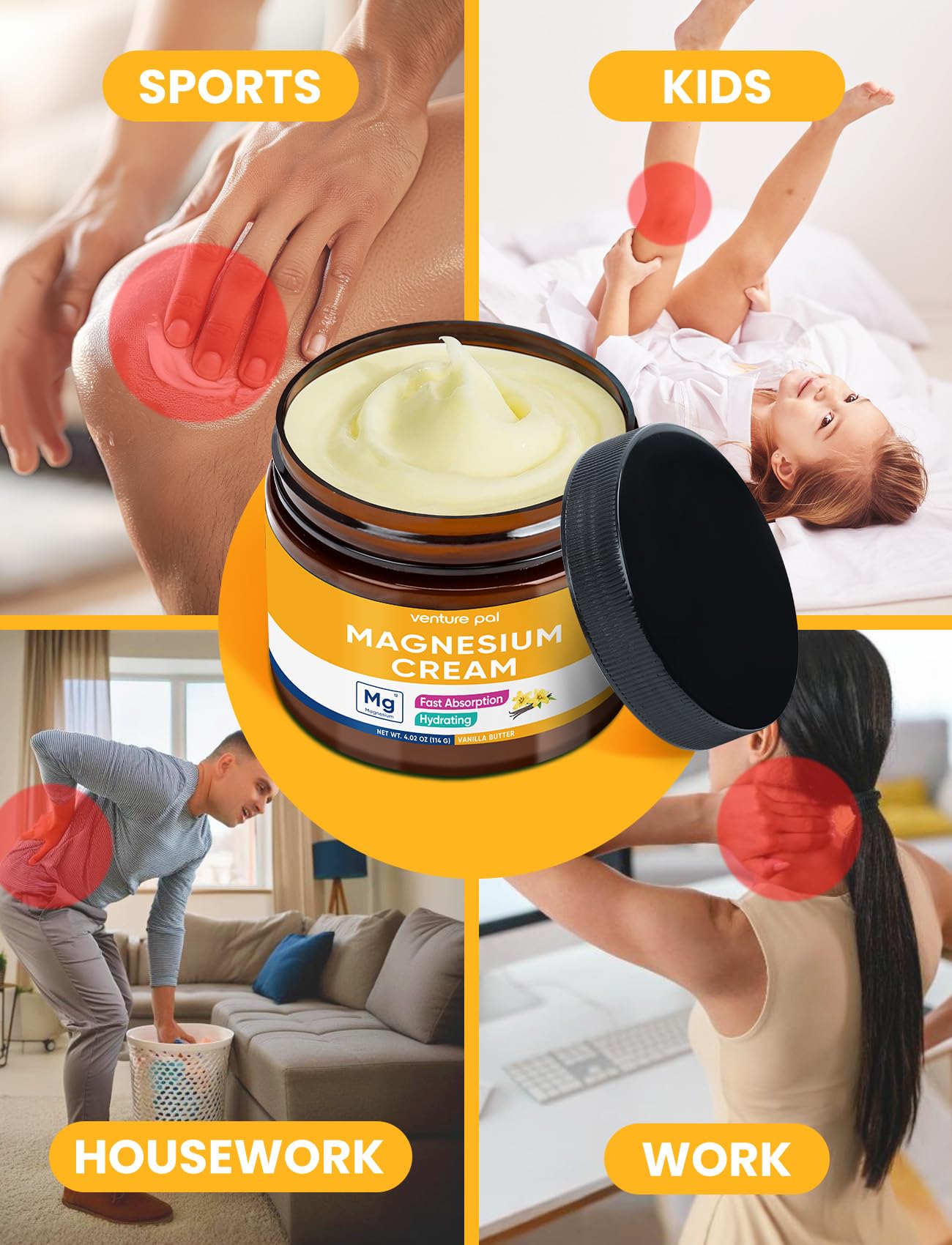 Hands applying Venture Pal magnesium cream for quick daily hydration.