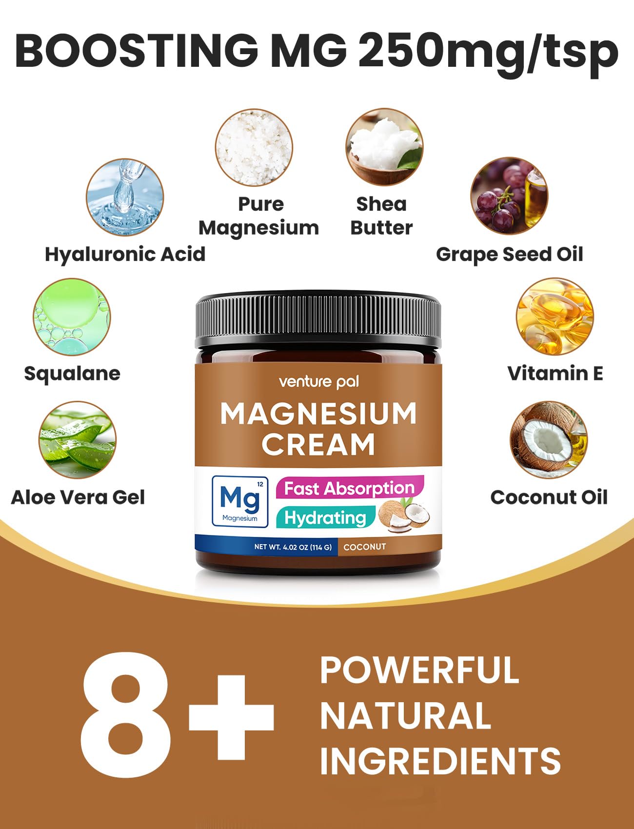 Venture Pal Magnesium Cream ingredients-hyaluronic-acid emphasizes deep hydration