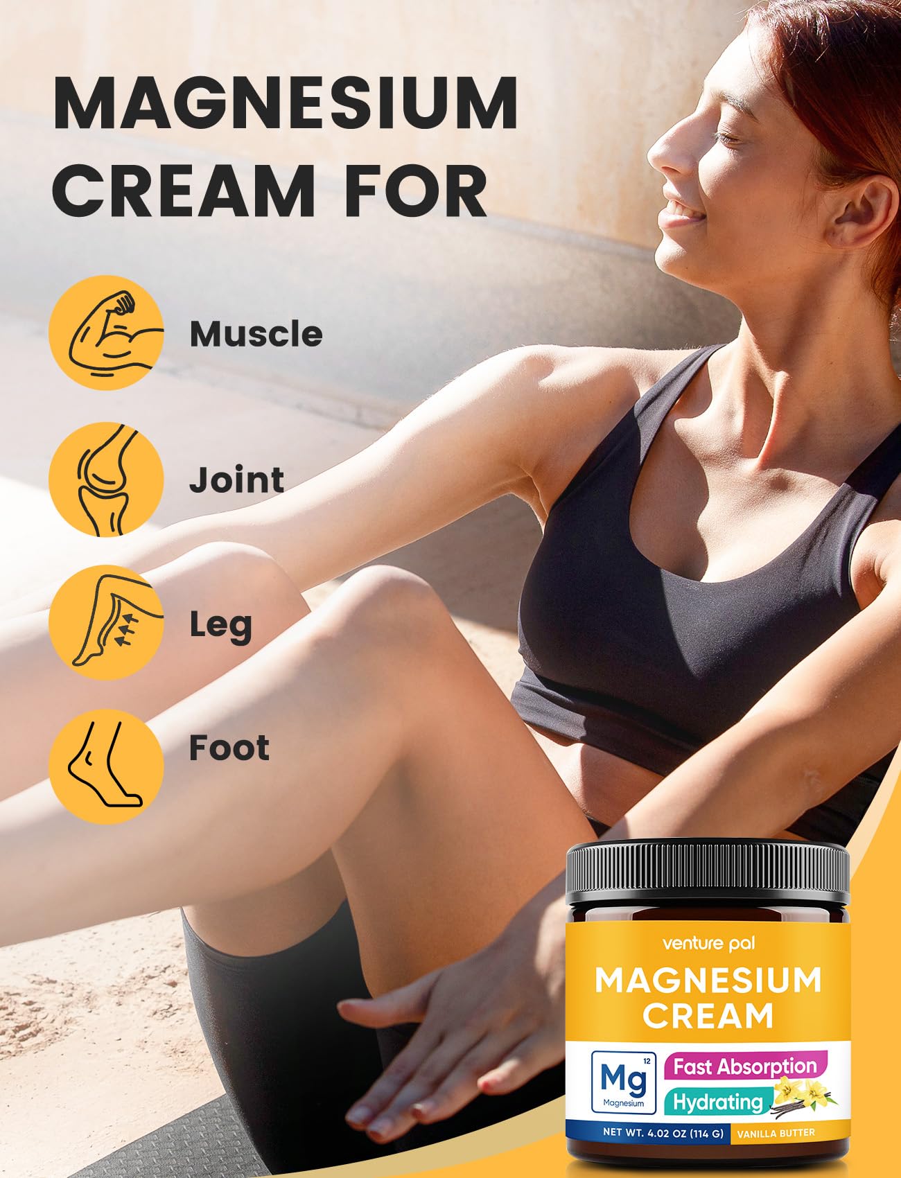 Legs being massaged with Venture Pal magnesium cream for soothing moisture.
