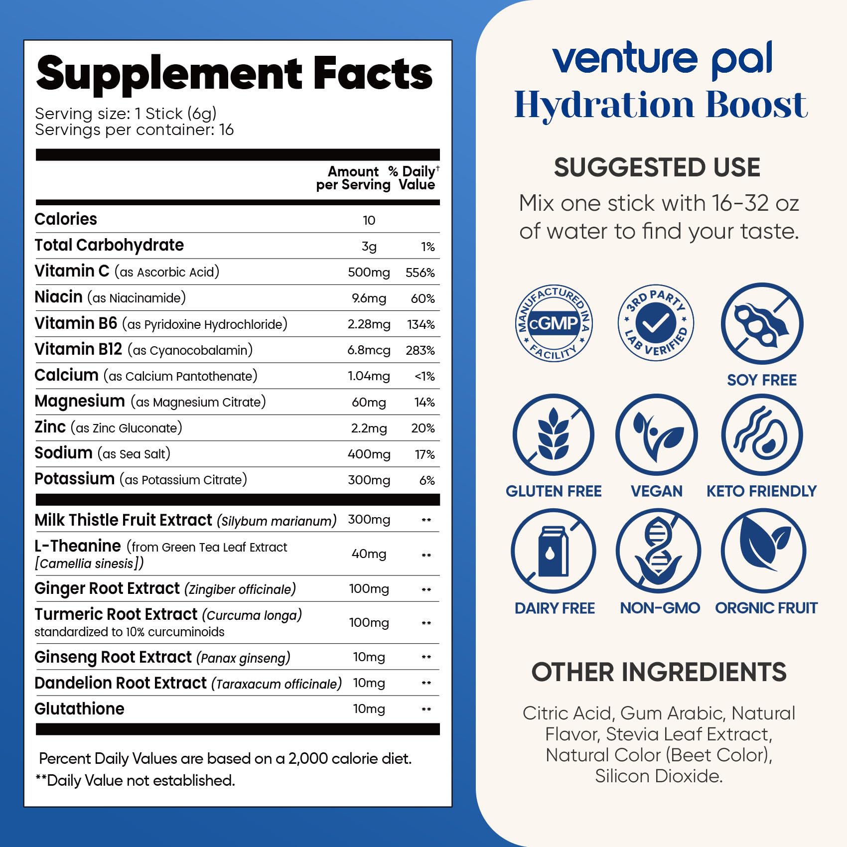 Venture Pal travel-friendly hydration sticks in a compact case.