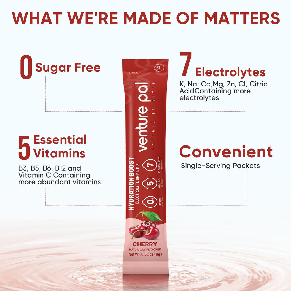 Venture Pal vegan and gluten-free electrolyte mix label on pouch.