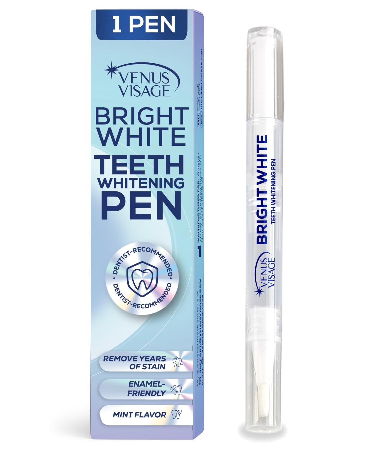 Venus Visage teeth whitening pen cap closeup shows precision design for easy use