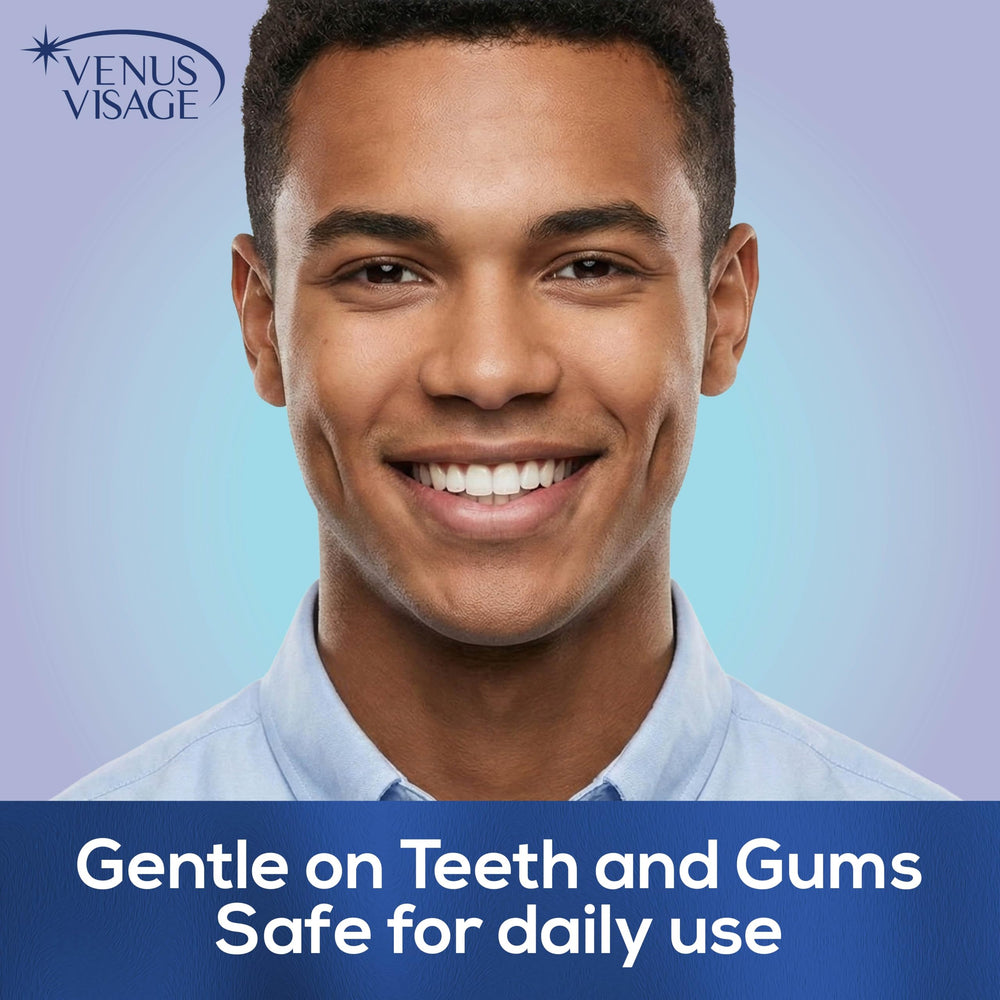 Venus Visage teeth whitening pen in a morning routine setup for subtle uplift