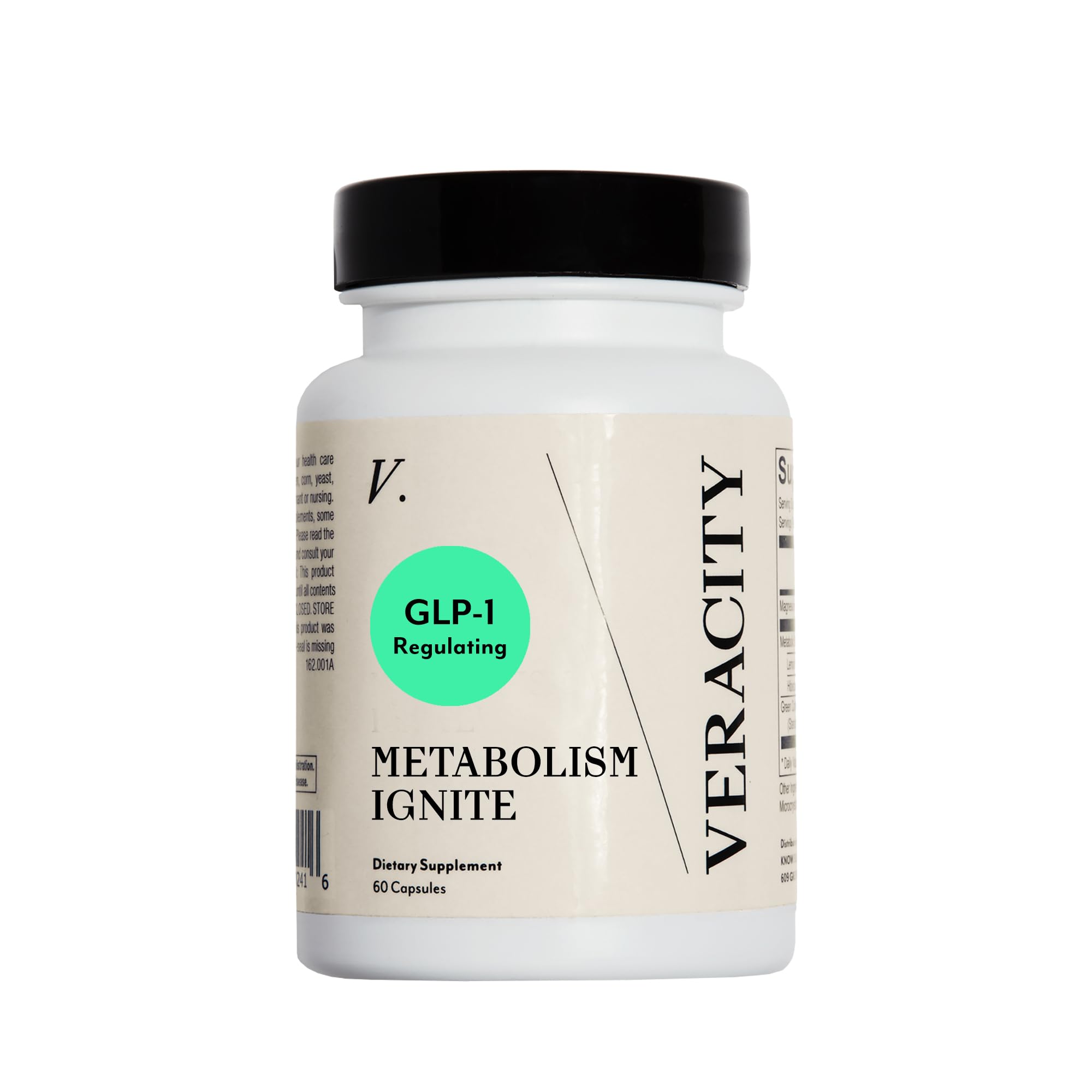 Veracity Metabolism Ignite bottle label showing natural GLP-1 support for appetite control