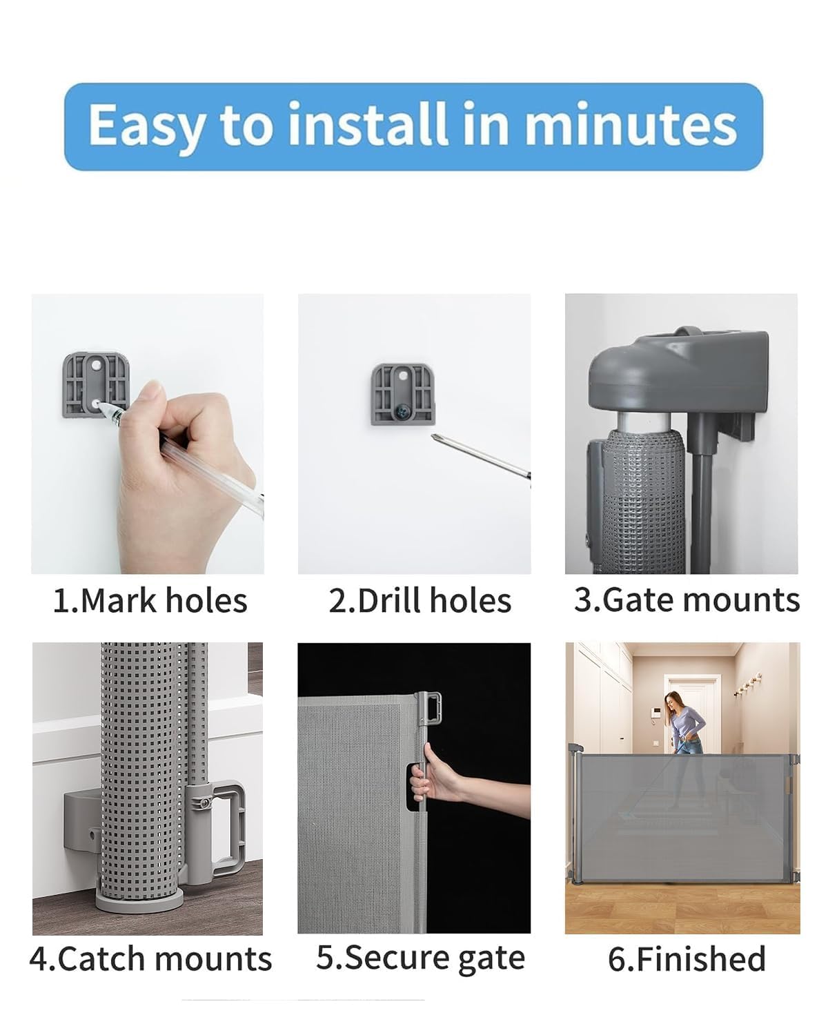 Easy installation in minutes without bottom bar tripping hazards.
