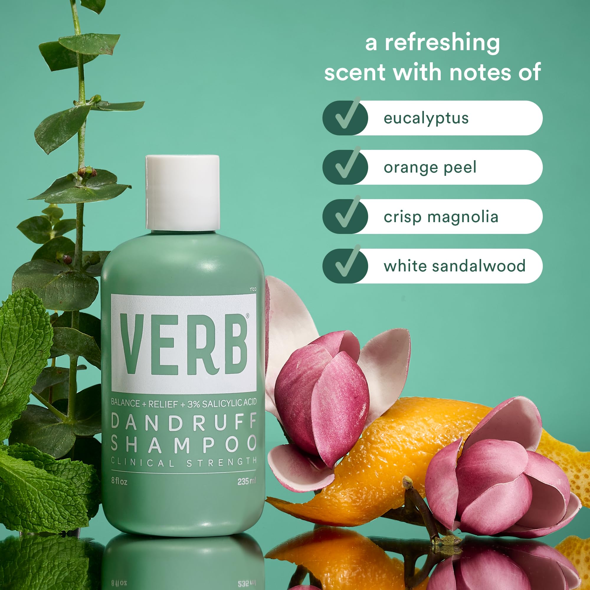 VERB Dandruff Shampoo packaging displays clean design and usage guidance