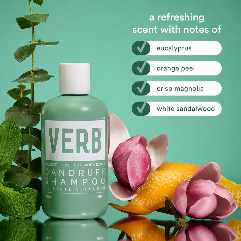 VERB Dandruff Shampoo packaging displays clean design and usage guidance