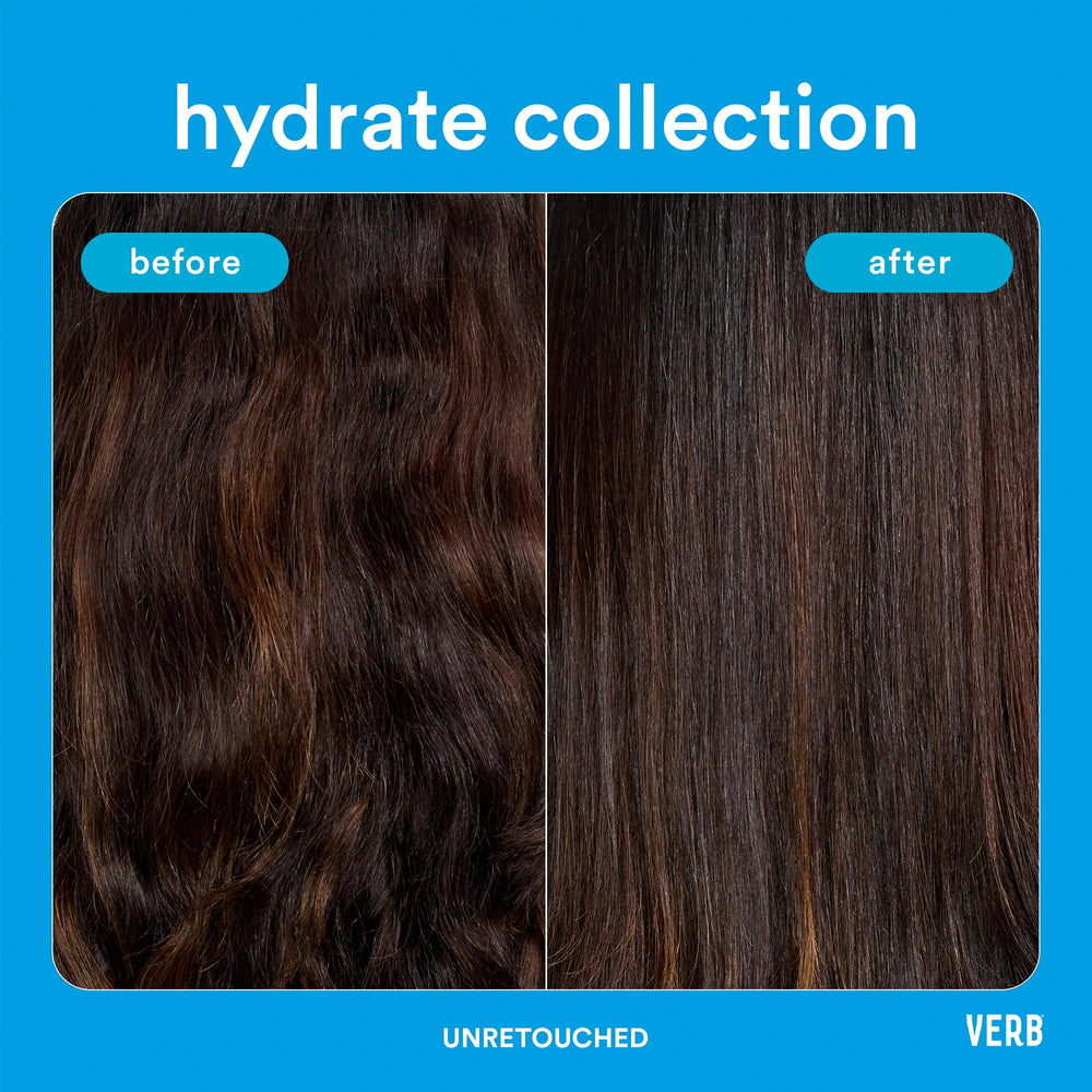 Verb Hydrate Conditioner pump close-up shows slip and detangling benefits.