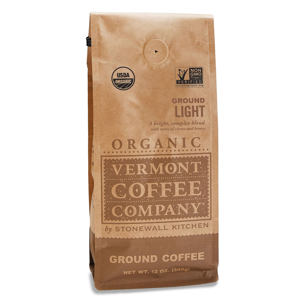 Vermont Coffee Company organic medium roast ground coffee in 12 oz package for a smooth, balanced cup