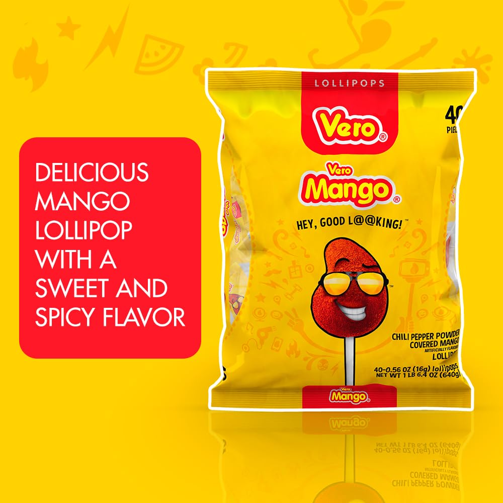 Vero Mango Lollipop 40-count bag ideal for parties and pinatas.