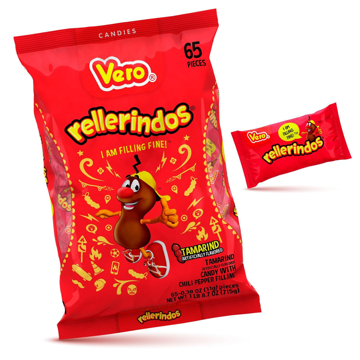 Vero Rellerindos tamarind-wrapped candies, fresh and convenient for on-the-go snacking.