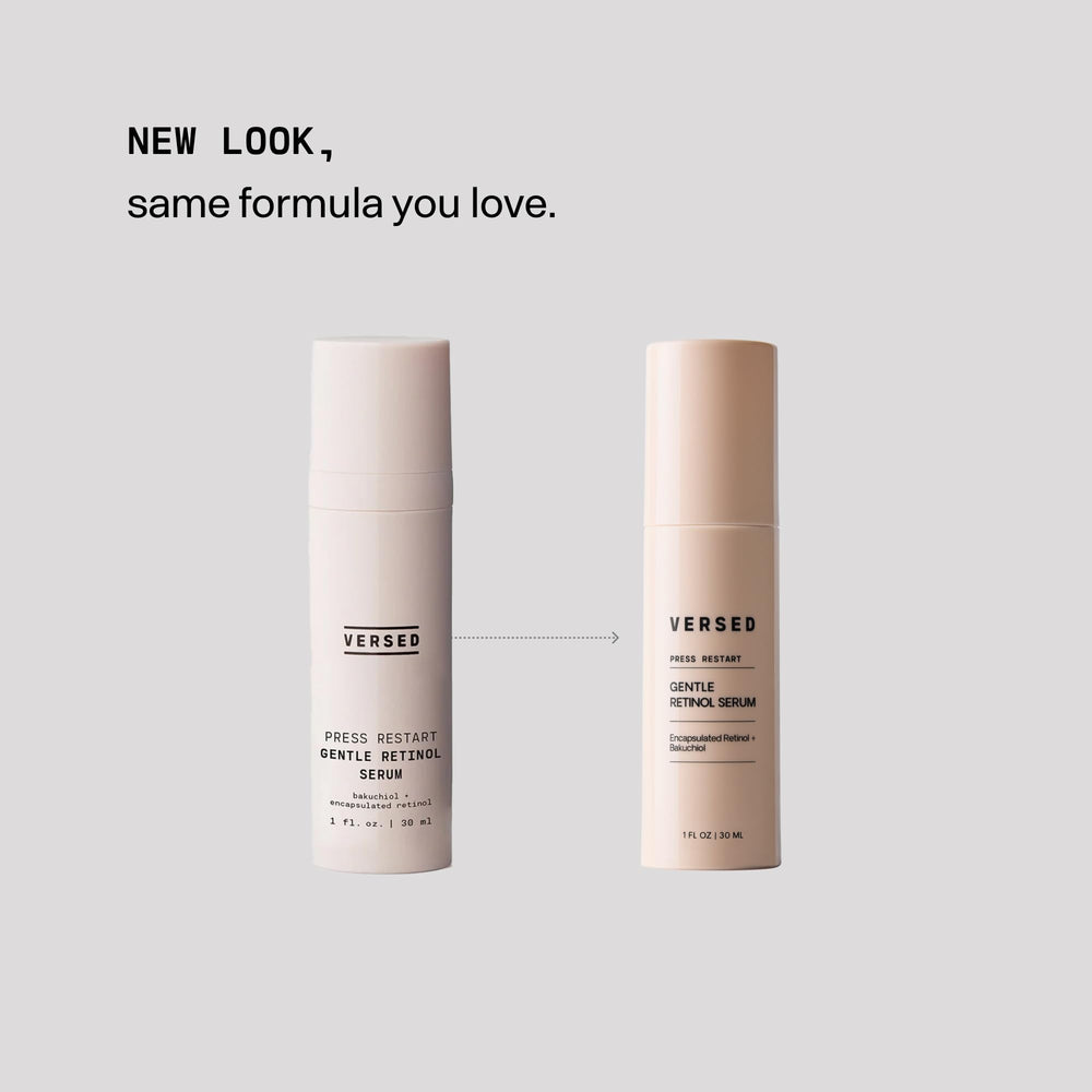 Versed Press Restart serum texture swatch demonstrates creamy, low-irritation night care.