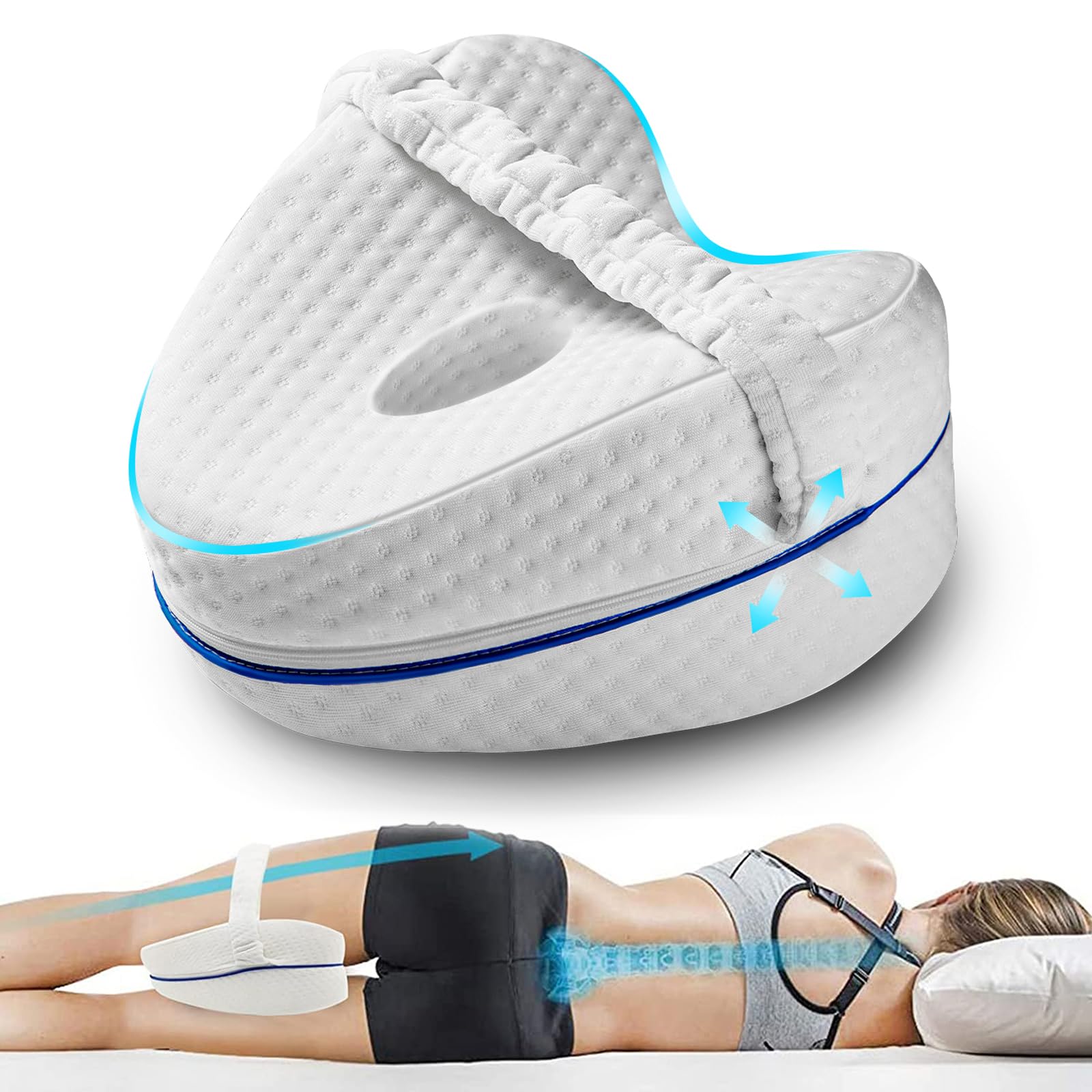 Vertdens leg pillow foam close-up shows contour support for hips and knees.