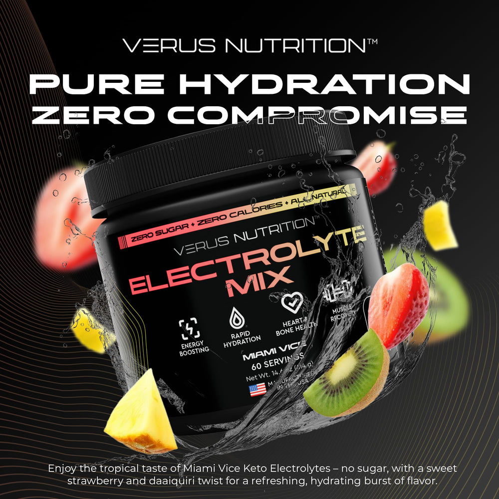VERUS NUTRITION strawberry-lemonade powder scoop highlights vibrant flavor for workouts.