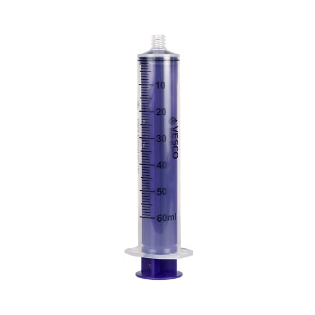 Clear ml markings on Vesco ENFIT 60ML syringe for precise dosing
