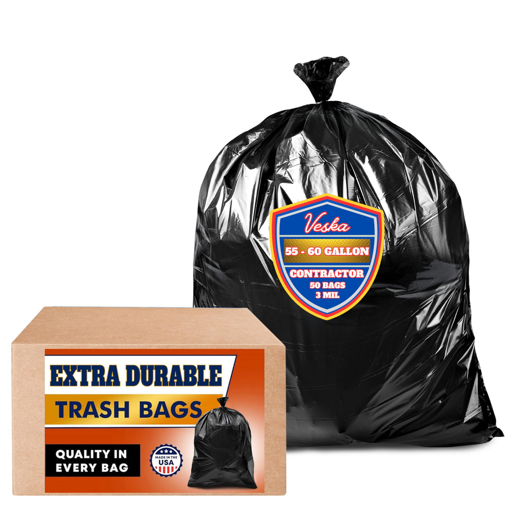 Veska 55-gallon contractor bags boxed for easy storage and quick grab