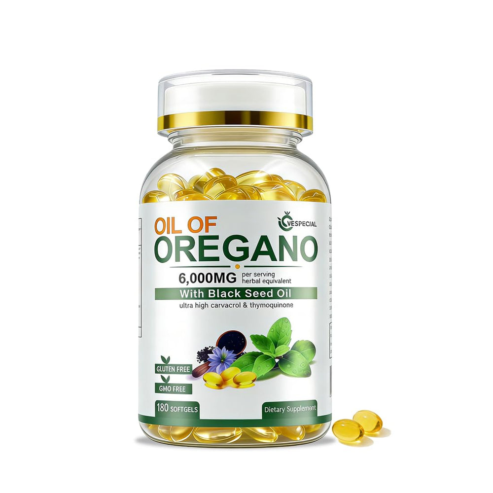 Vespecial Oil of Oregano softgels bottle front for immune support and everyday wellness.
