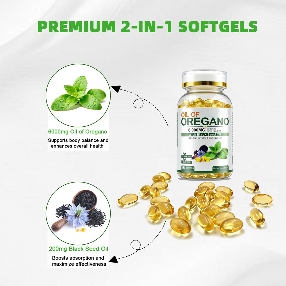 Vespecial softgels close-up showing smooth coating to minimize aftertaste.