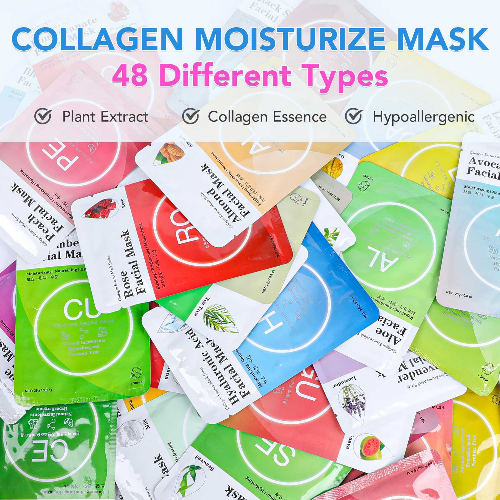 VESPRO Collagen Essence Mask variety display for all skin needs