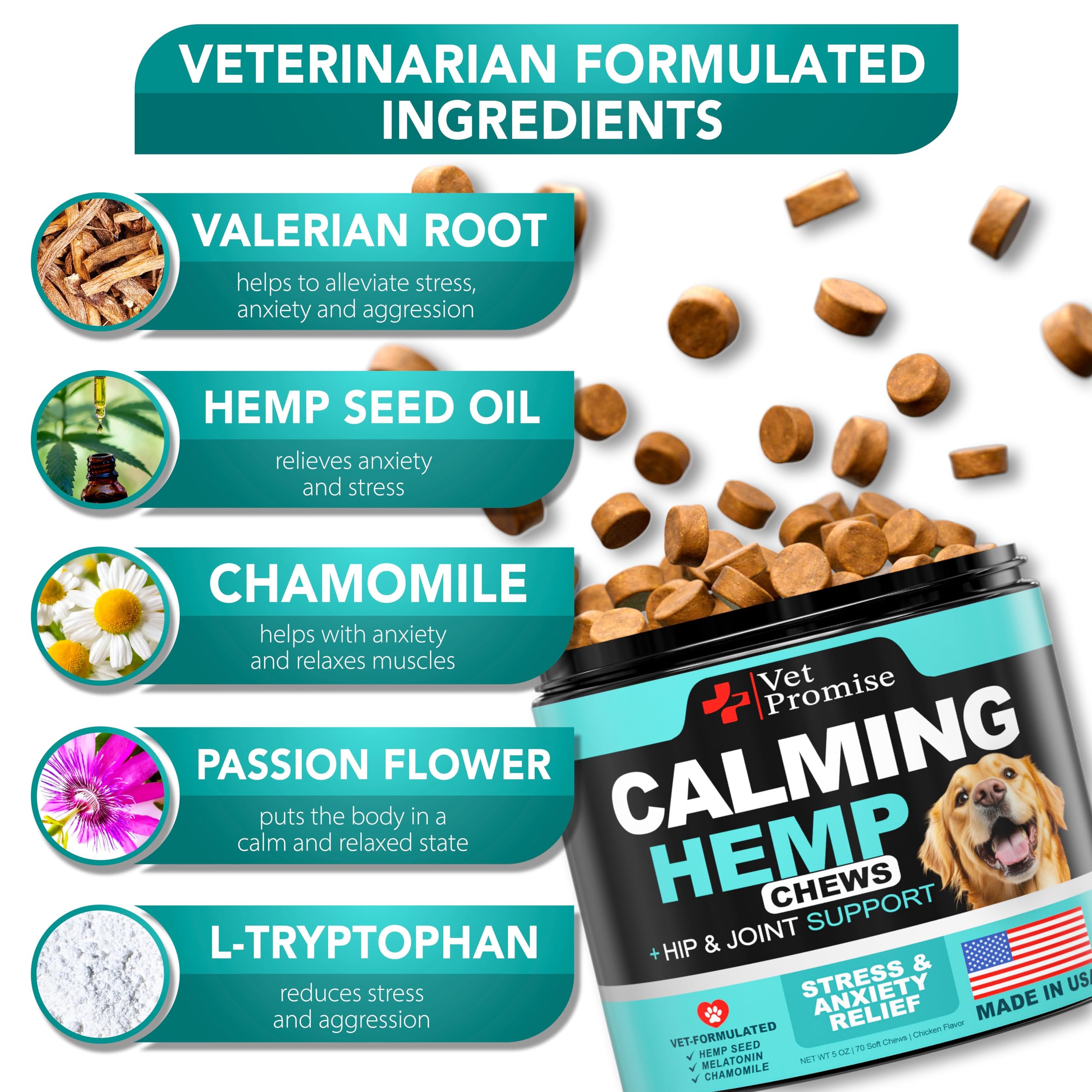 Vet Promise Advanced Calming Chews dog relaxed on couch showcases peaceful behavior.
