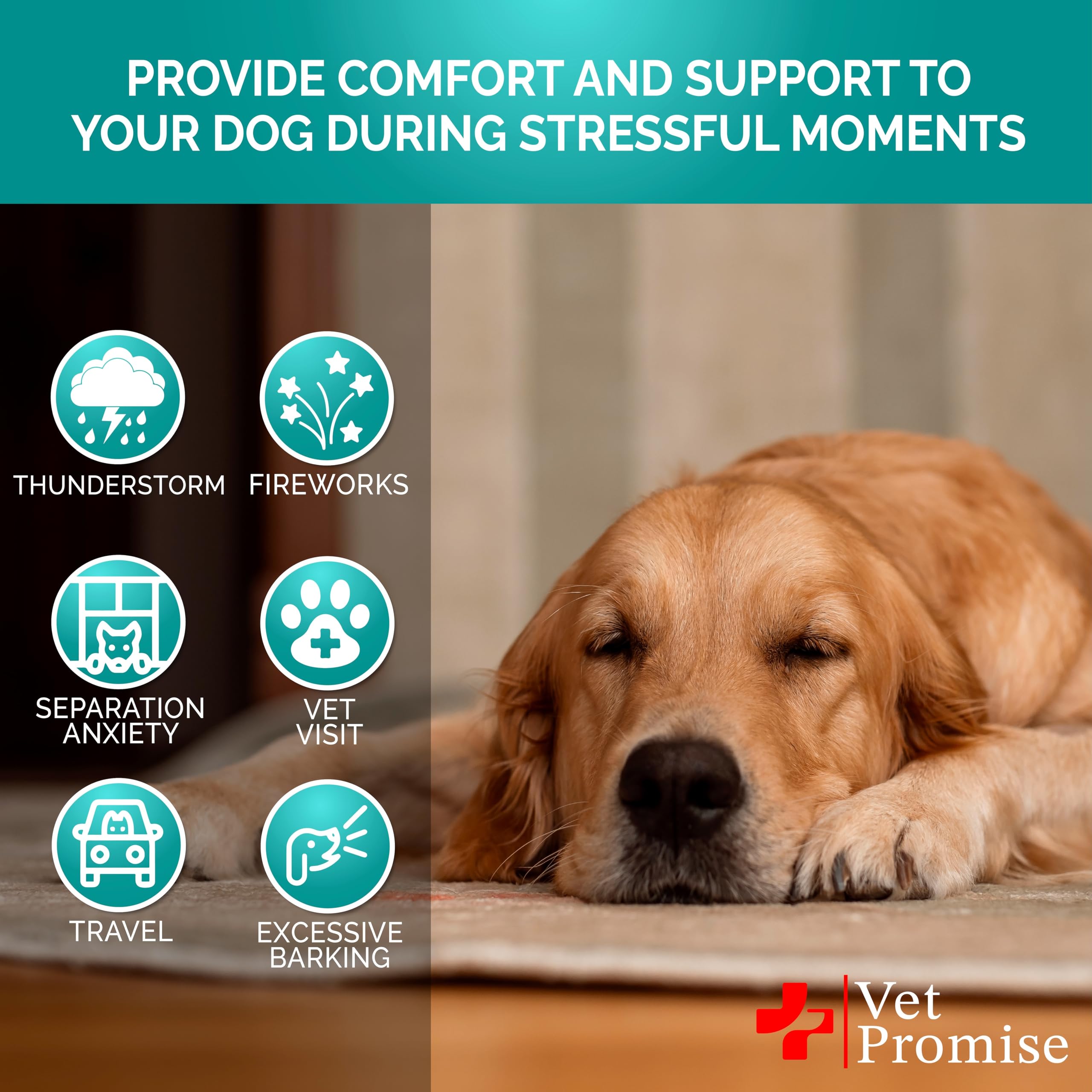 Vet Promise Advanced Calming Chews ingredients closeup highlights valerian and chamomile.