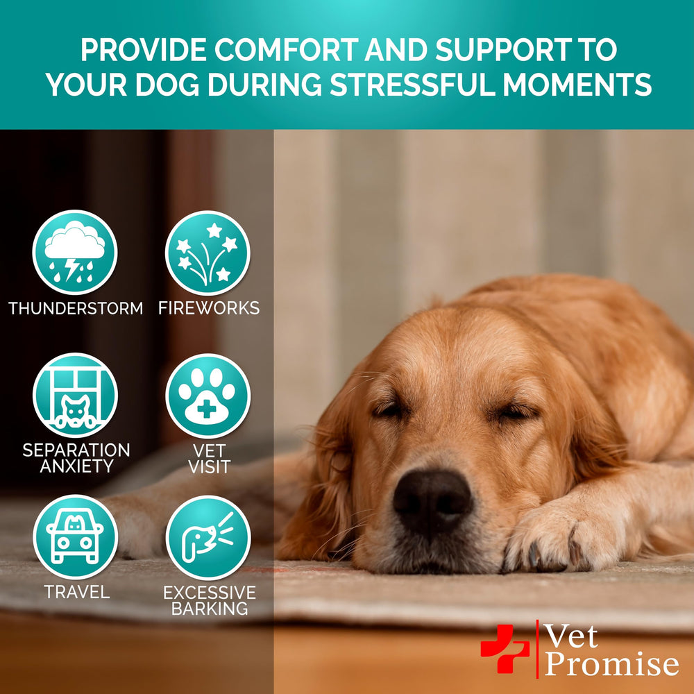 Vet Promise Advanced Calming Chews ingredients closeup highlights valerian and chamomile.