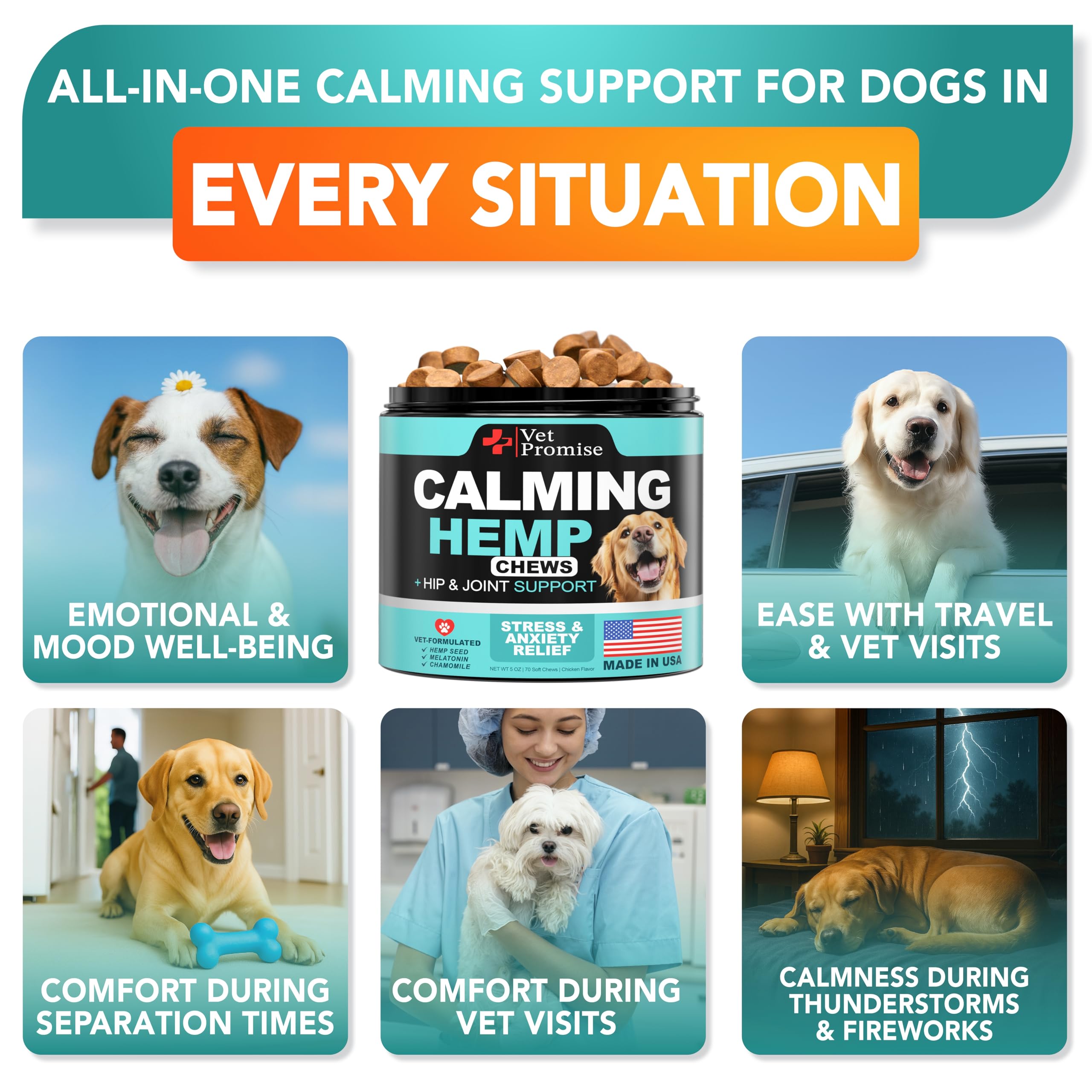 Vet Promise Advanced Calming Chews treats closeup highlights natural ingredients for stress relief.