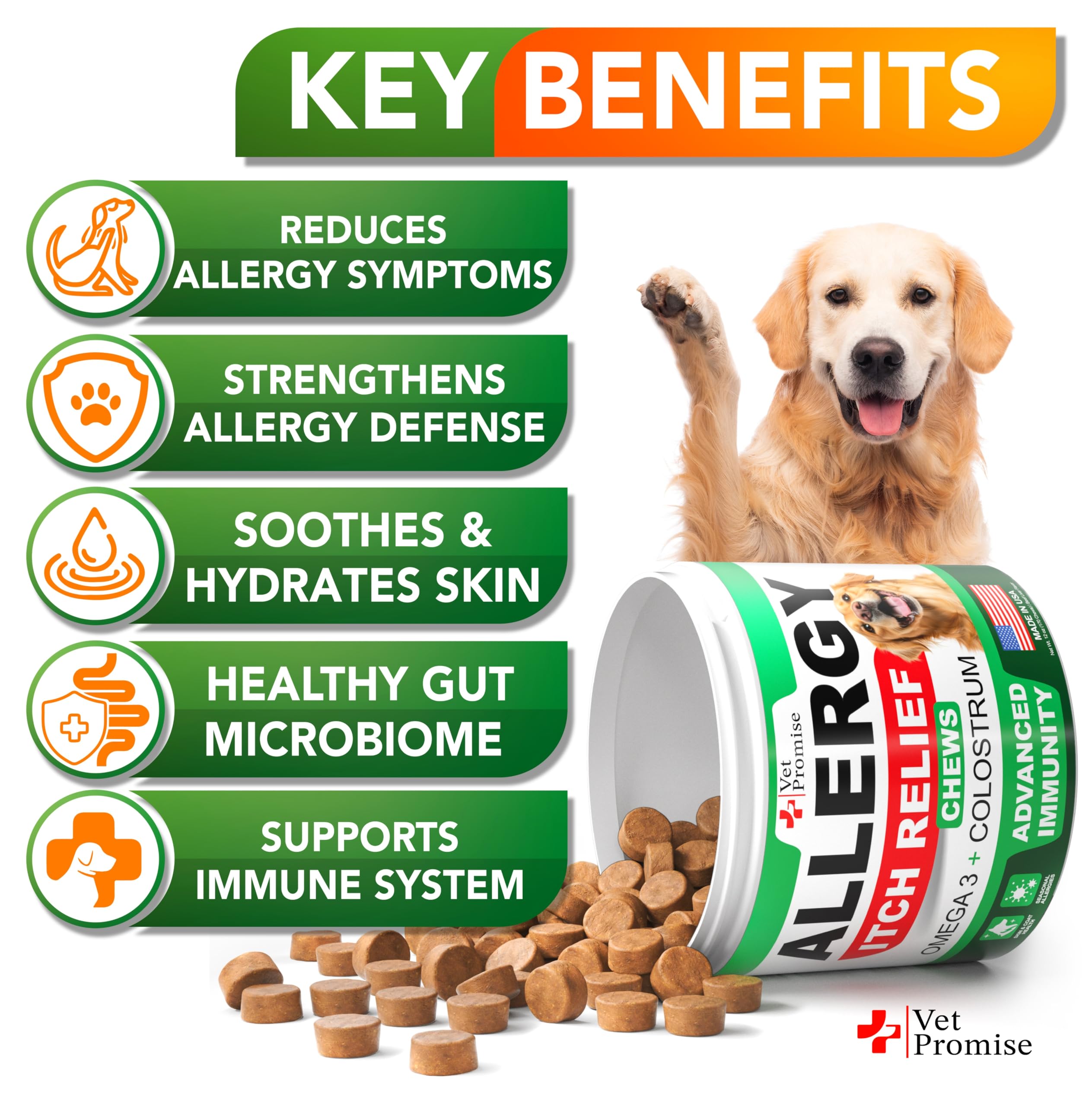Vet Promise Dog Allergy Relief Chews close-up showing chewy texture and appealing daily use.