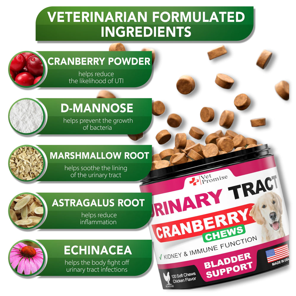 Vet Promise Dog UTI Chews chews closeup emphasizing bladder and urinary wellness.