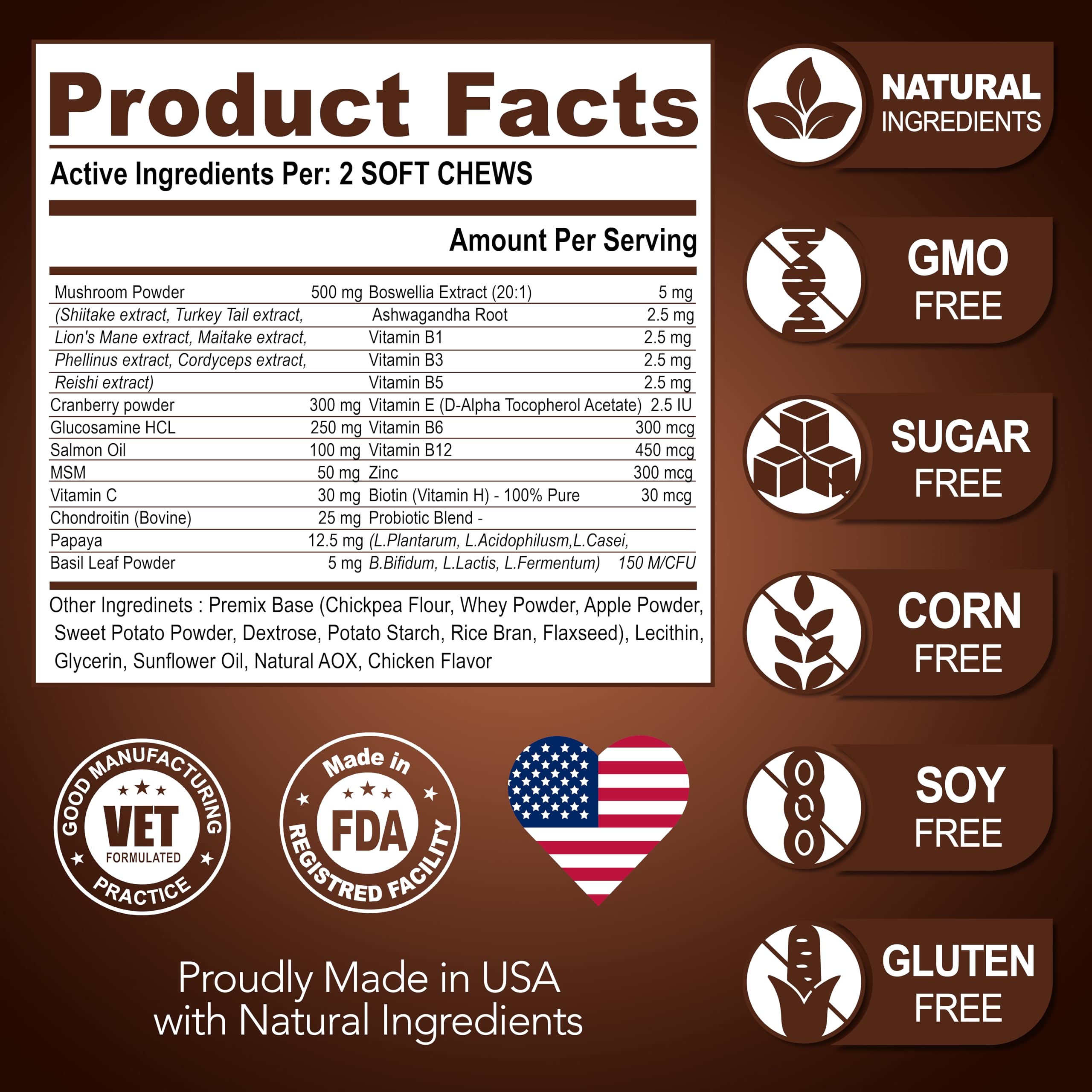 Vet Promise natural ingredients dog supplement free from added sugar.