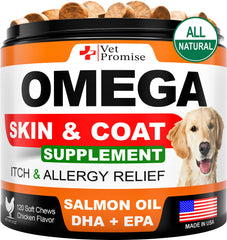 Vet Promise Omega-3 dog bottle pour; easy administration for a healthier coat.