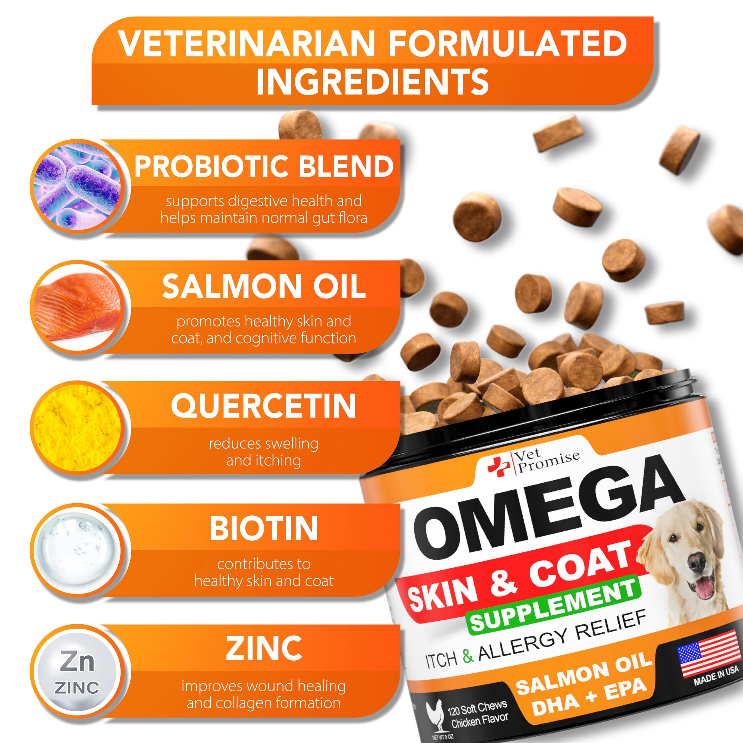 Vet Promise Omega-3 dog chews soothe itchy skin.