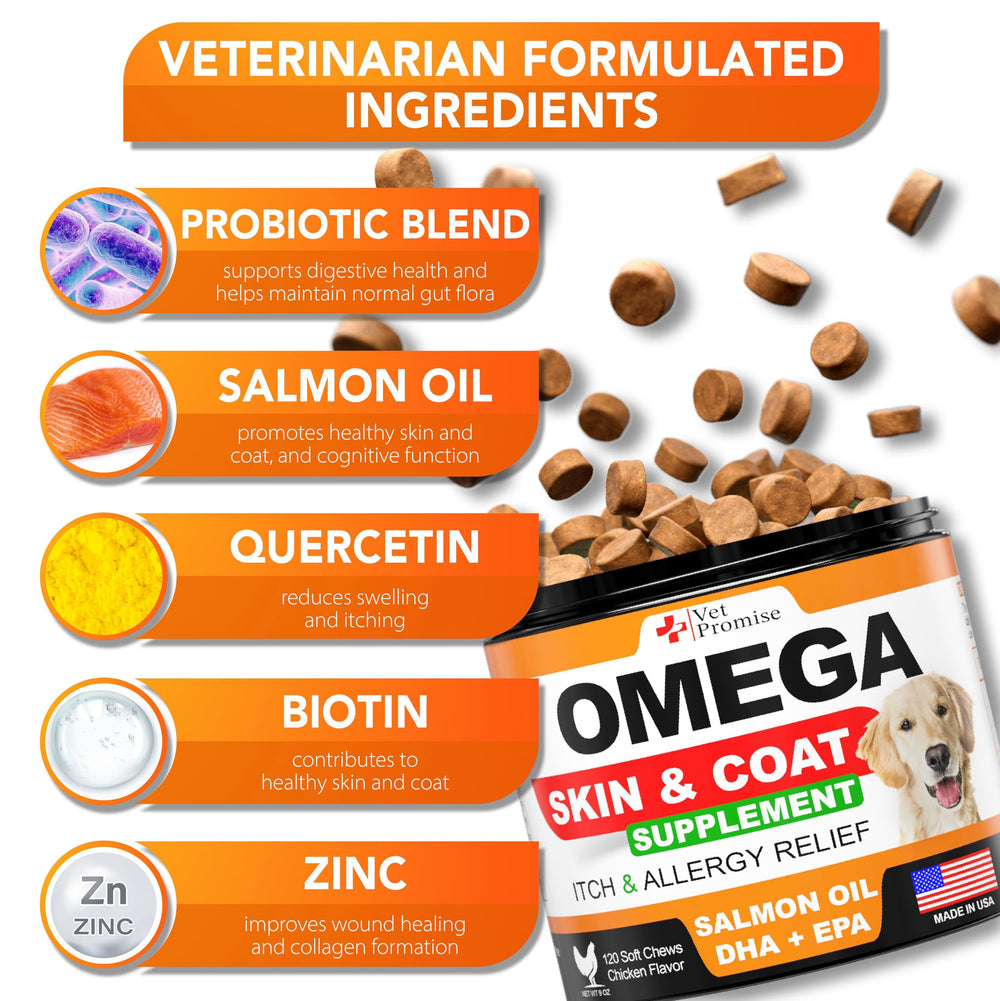 Vet Promise Omega-3 dog chews soothe itchy skin.