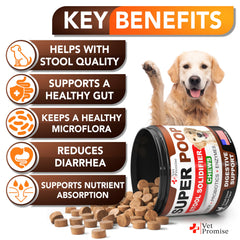 Close-up of Vet Promise Super Poop Probiotics chews reveals natural fiber and probiotic ingredients.