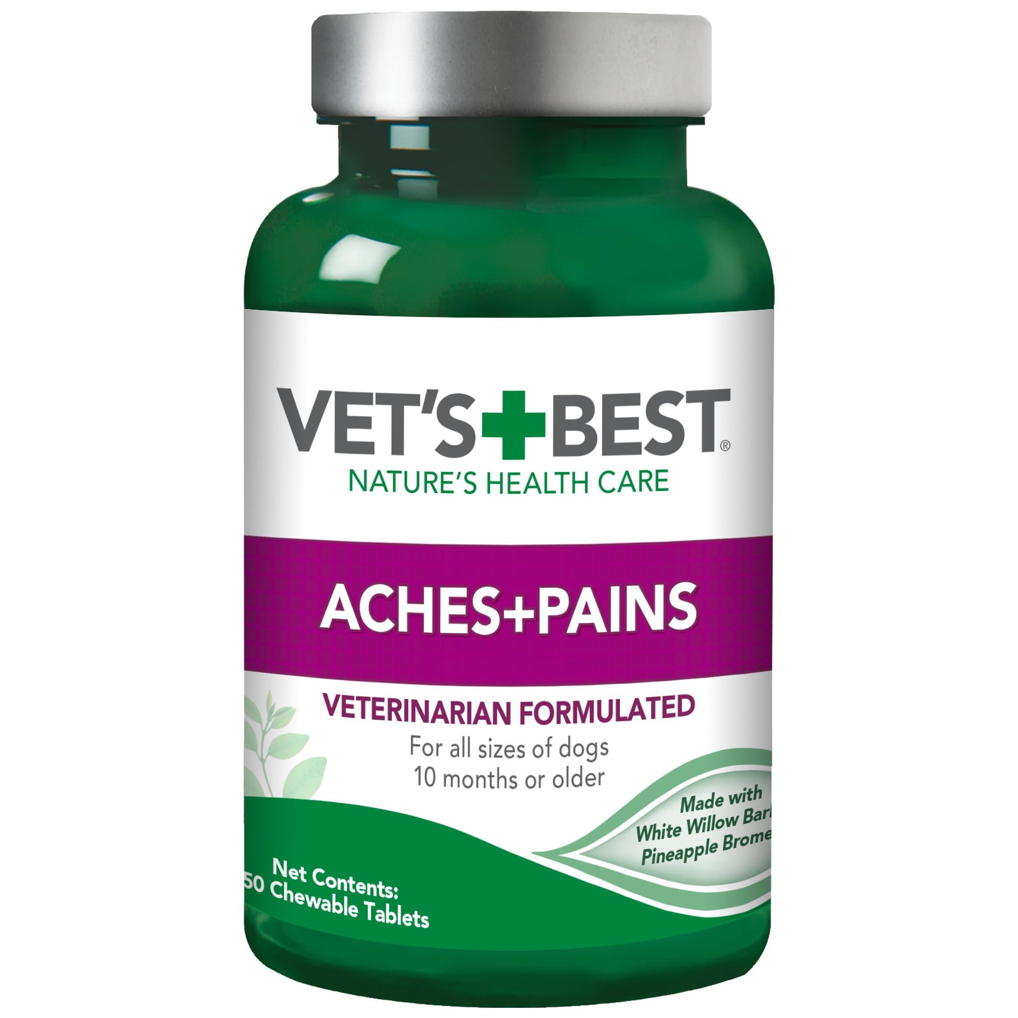 Vet's Best Aches and Pains dog supplement bottle on shelf for mobility support