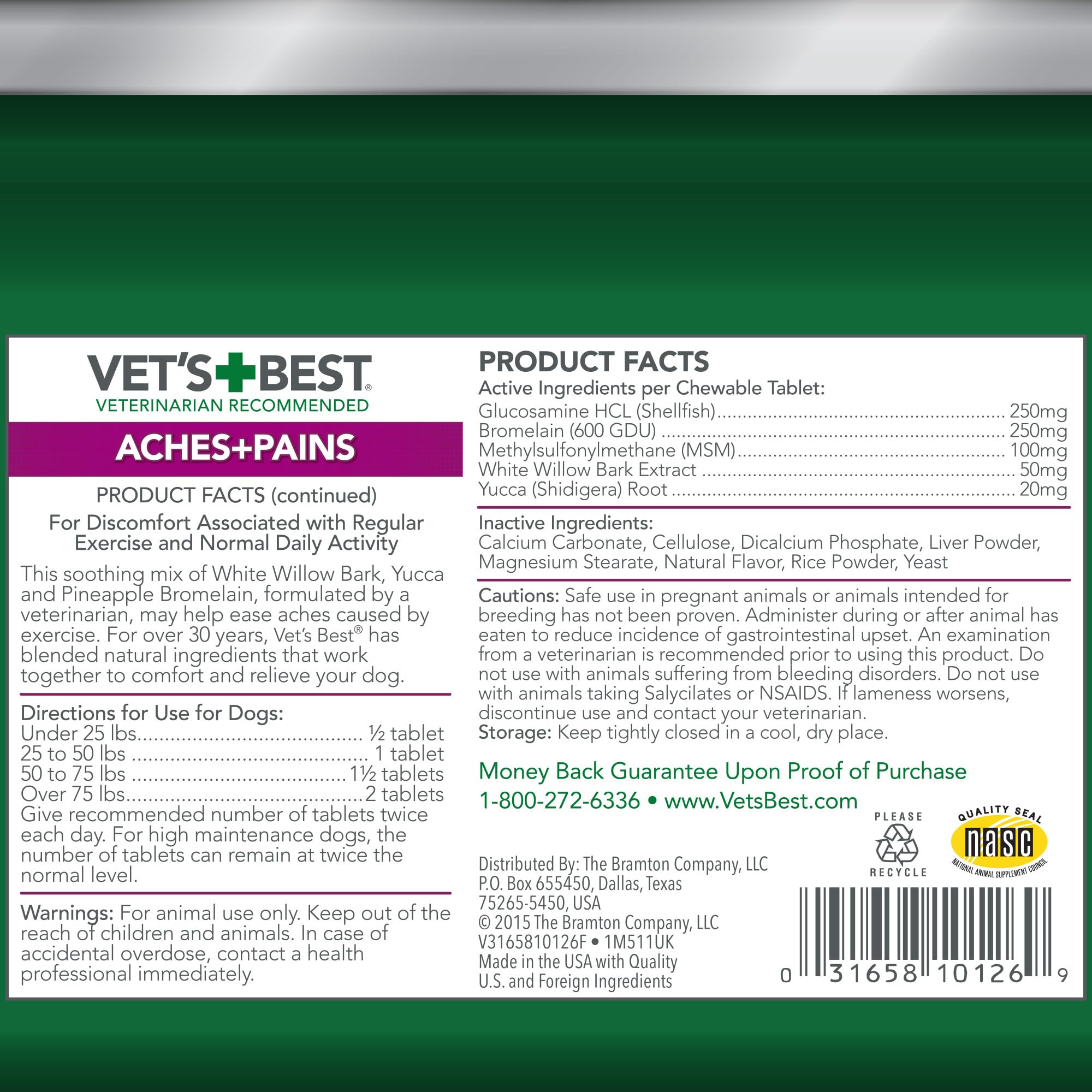 Vet’s Best Aches and Pains is made in the USA with NASC quality.
