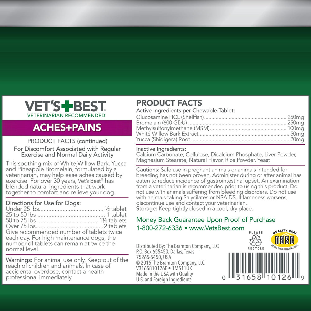 Vet’s Best Aches and Pains is made in the USA with NASC quality.