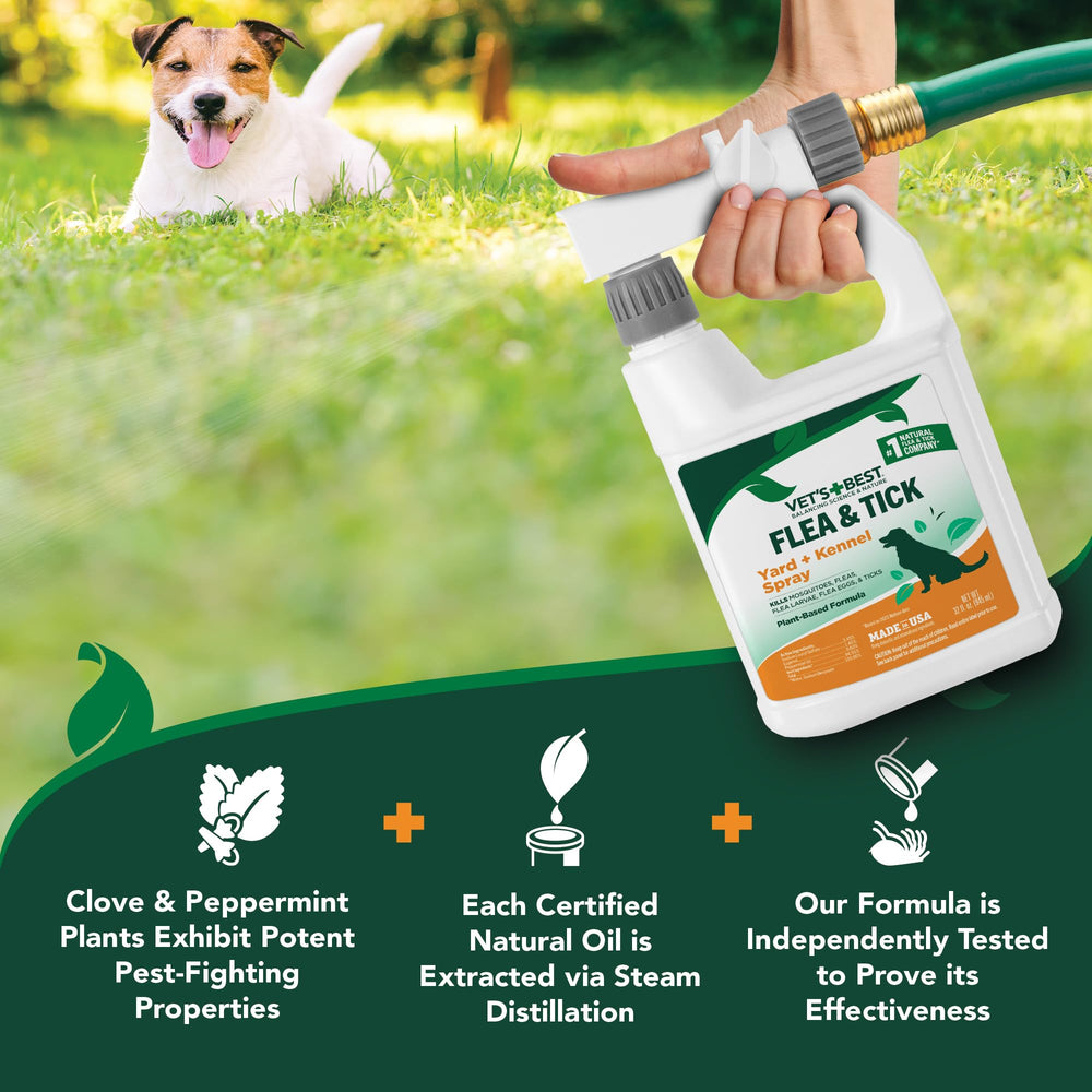 Vet's Best kills fleas, ticks, and mosquitoes on contact in outdoor areas.