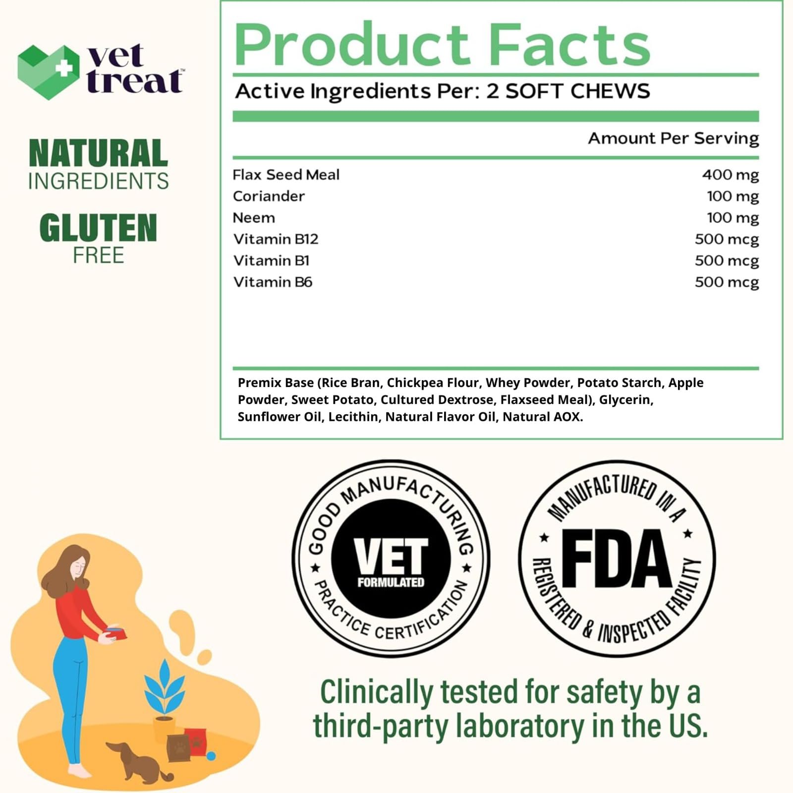 Vet Treat flea-tick chews on floor; convenient daily use for canine care.