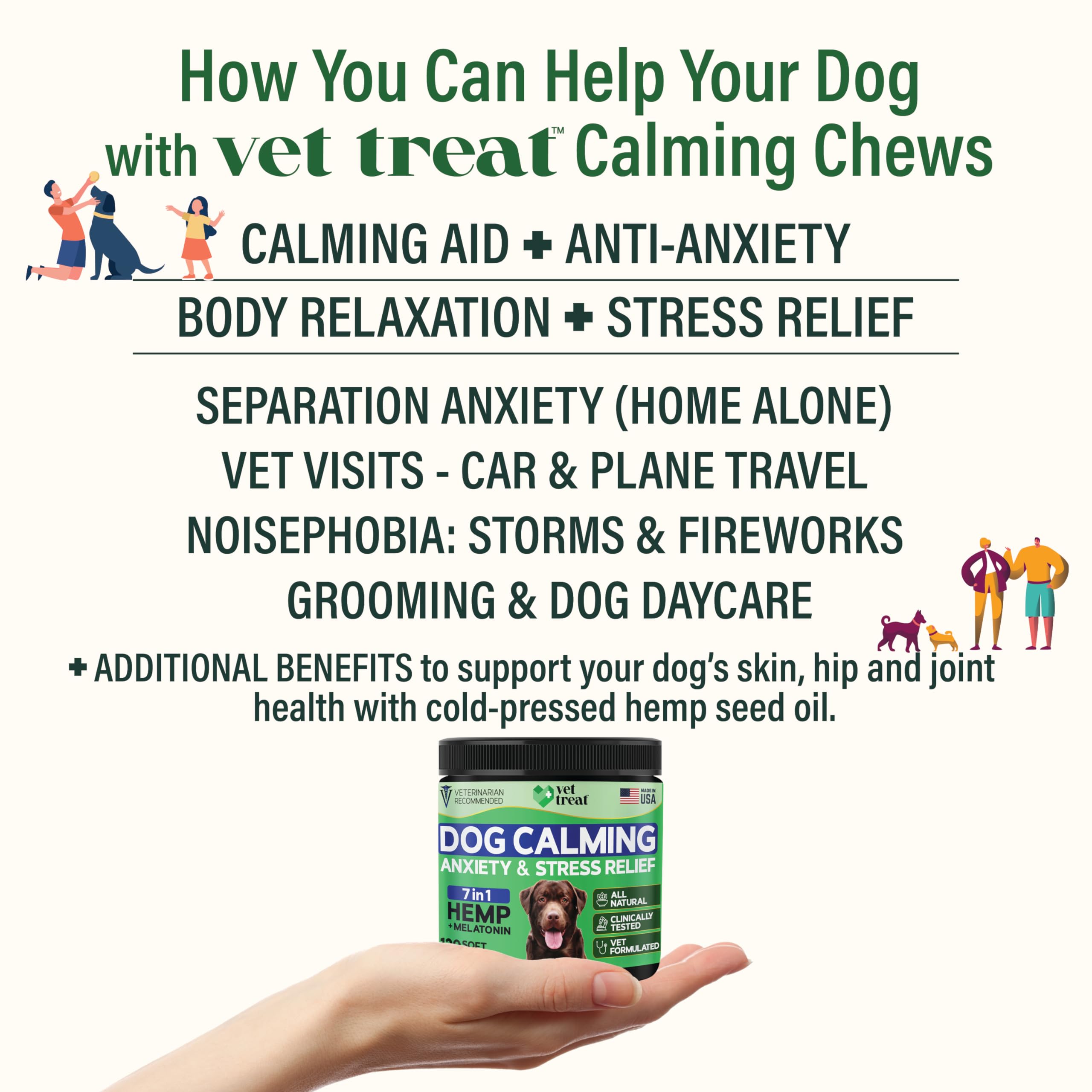 Vet Treat hemp calming chews closeup shows natural ingredients for daily relaxation.