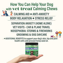 Vet Treat hemp calming chews closeup shows natural ingredients for daily relaxation.