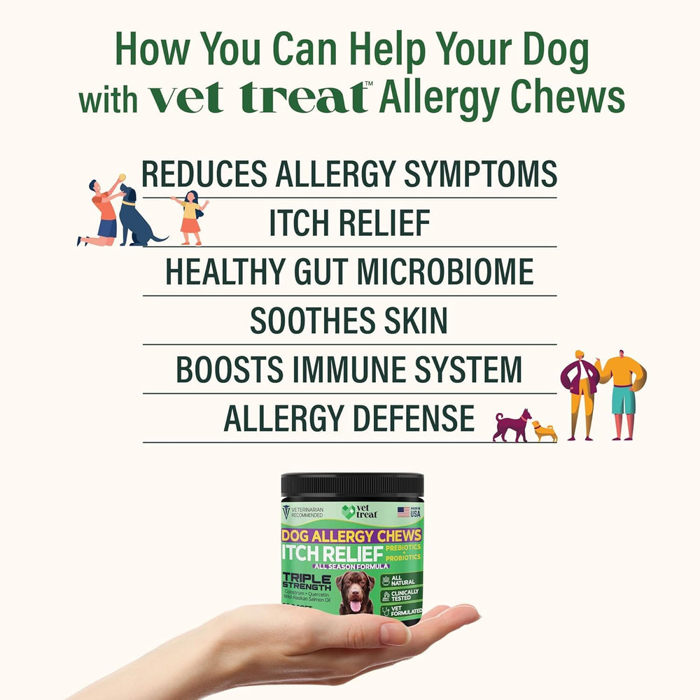 Vet Treat itch relief chews closeup highlighting natural ingredients.