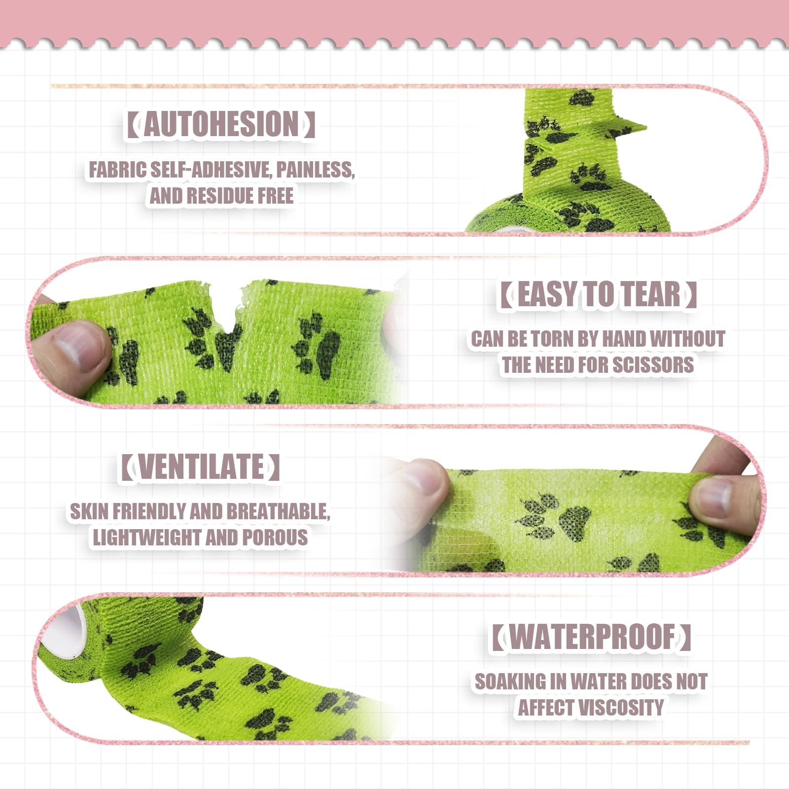 Vet Wrap bandage chat rose: idéal pour petites zones et patte.