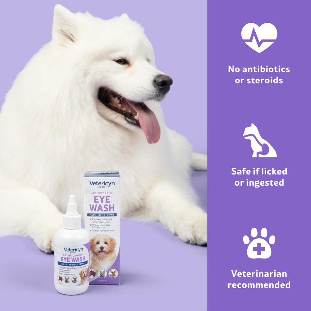 Daily eye care routine with Vetericyn Plus Eye Wash for tear staining