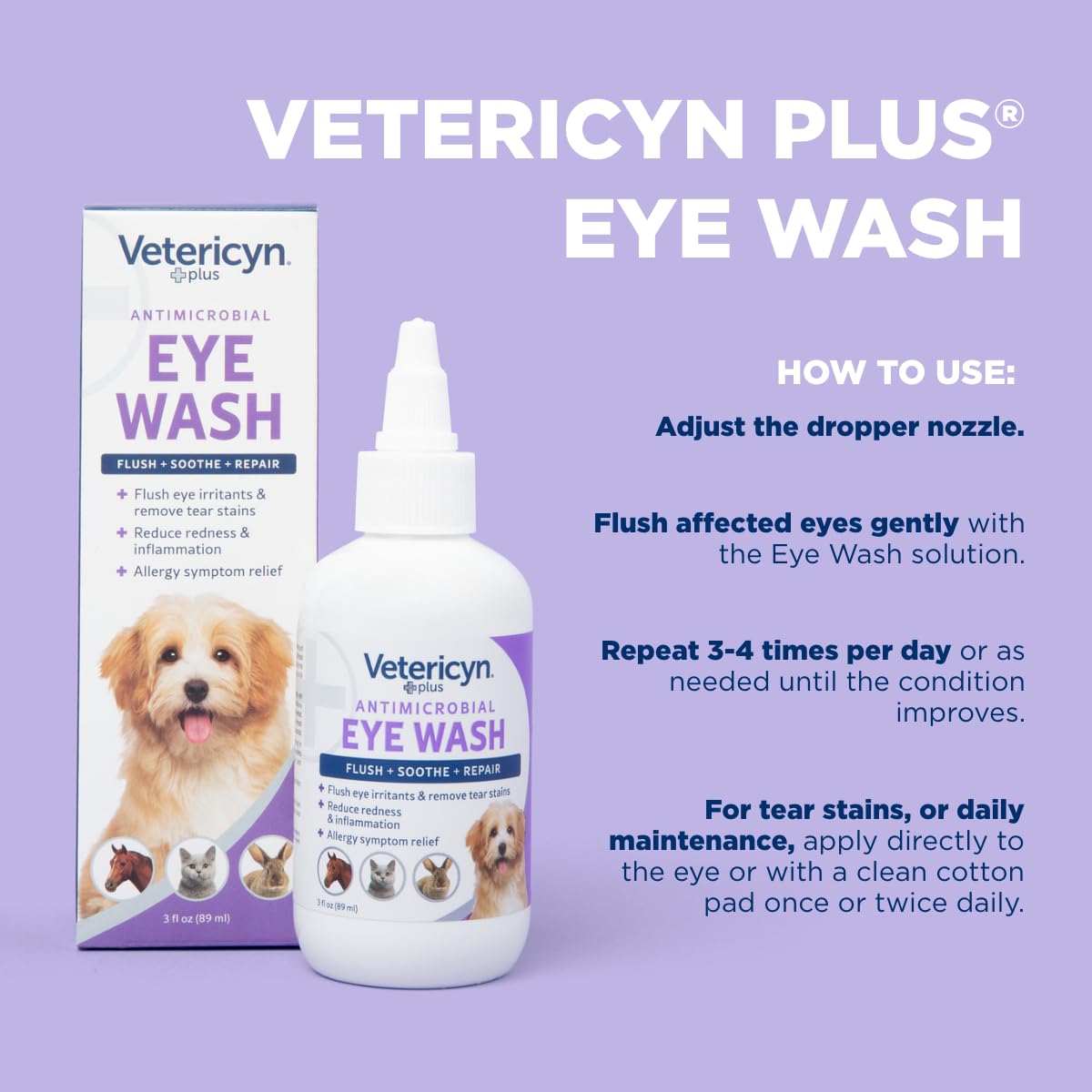 Vetericyn eye wash safe for all animals in a household