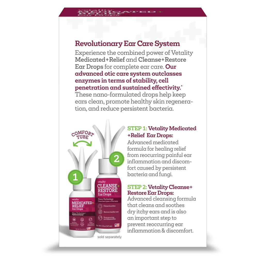 Vetality Otic Drops bottle label closeup emphasizing USA-made quality