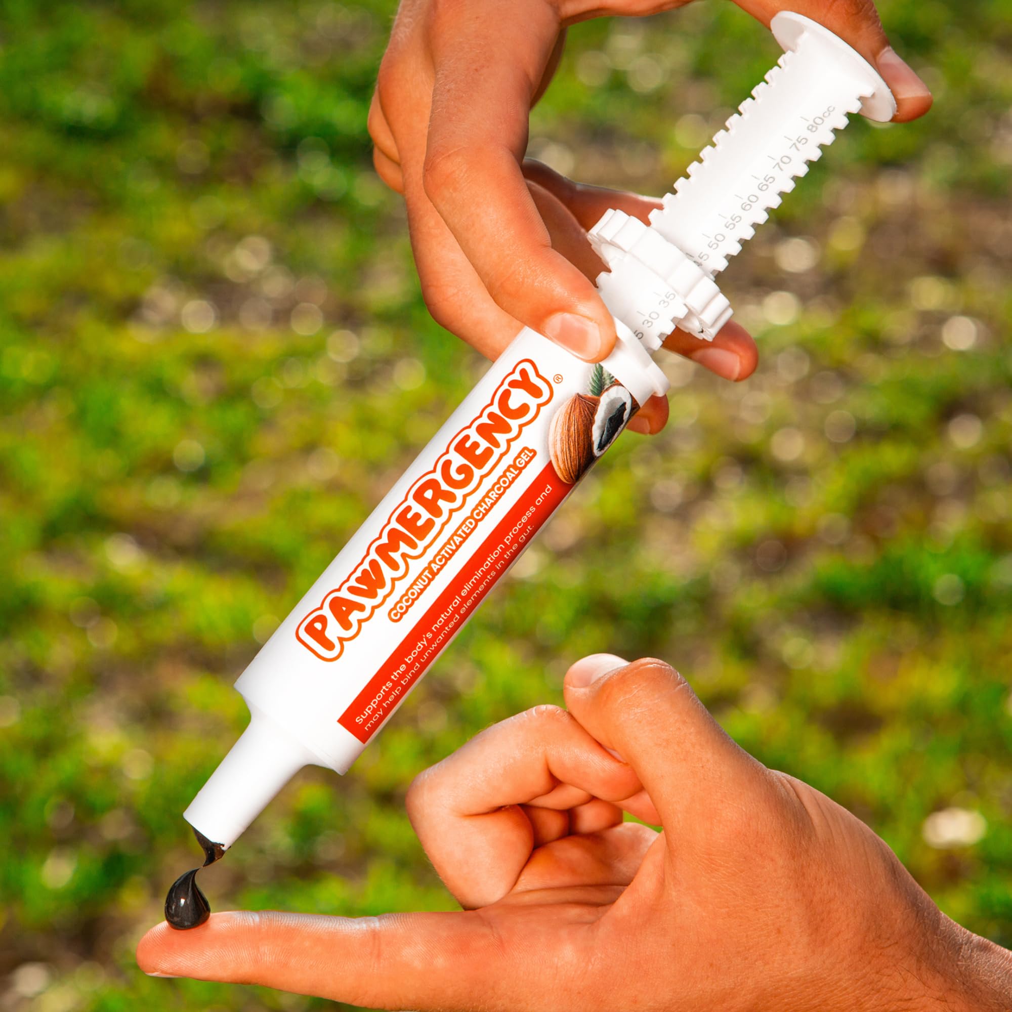 Vetanica PawMergency activated charcoal tube front view for quick first aid.