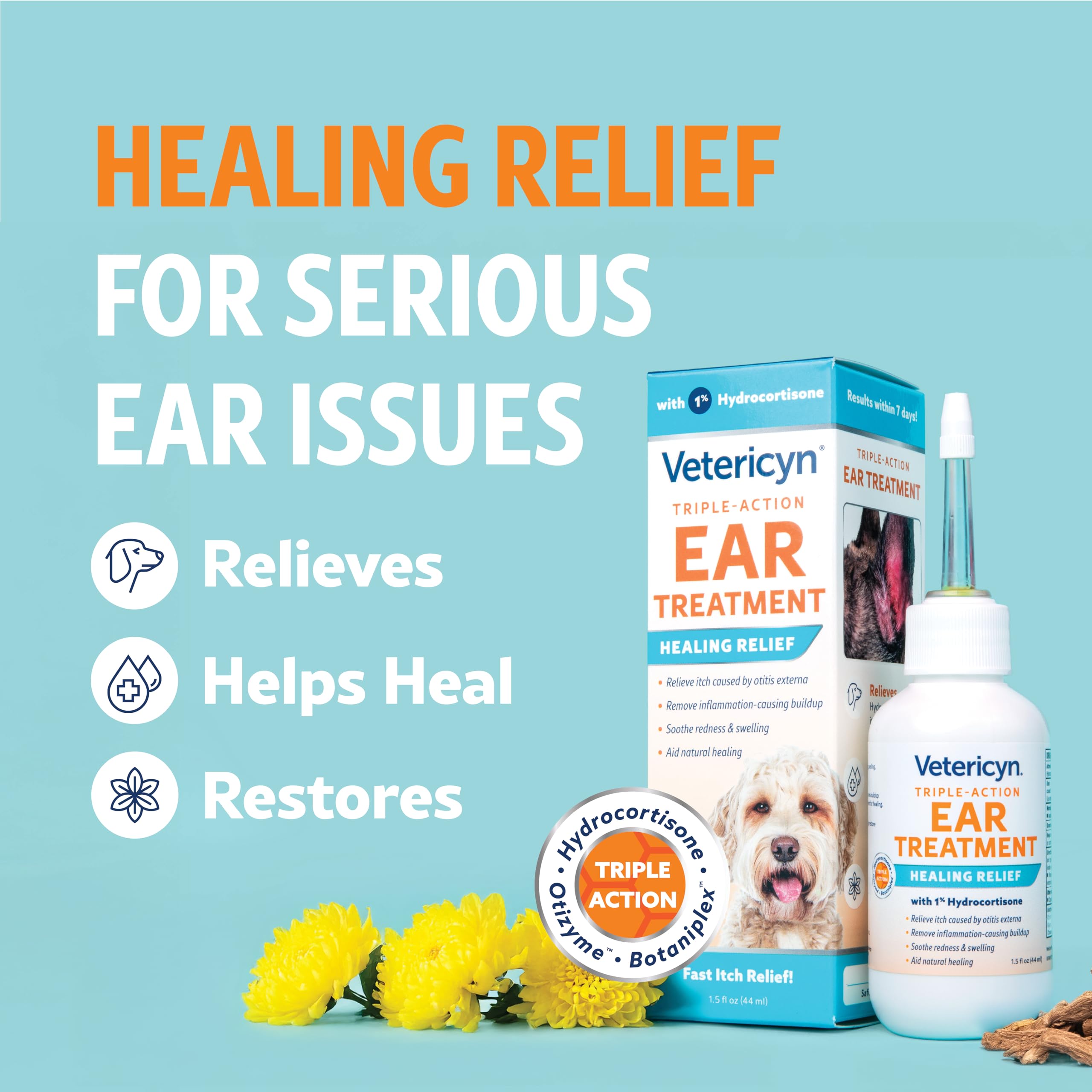 Packaging showing easy-to-use formula for yeast-infection-prone ears