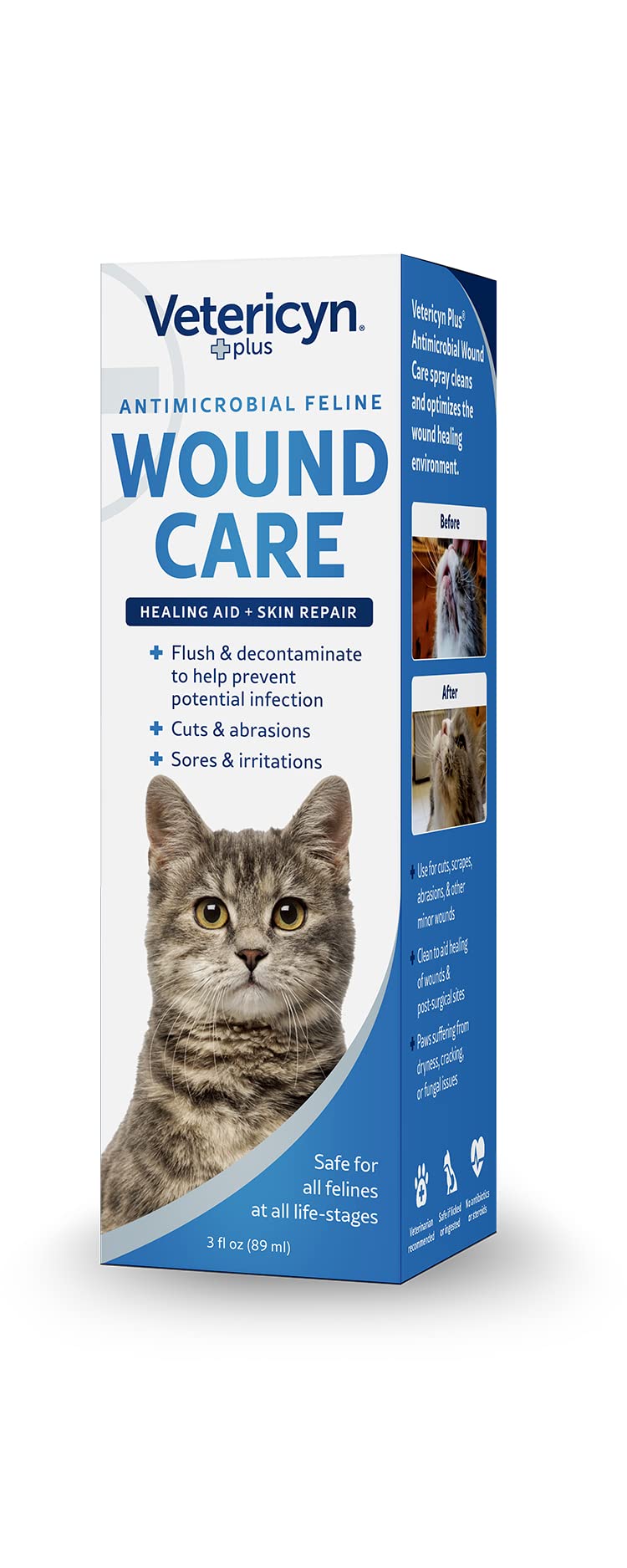 Close-up of Vetericyn Plus Cat Wound Care sores and abrasions for gentle care.