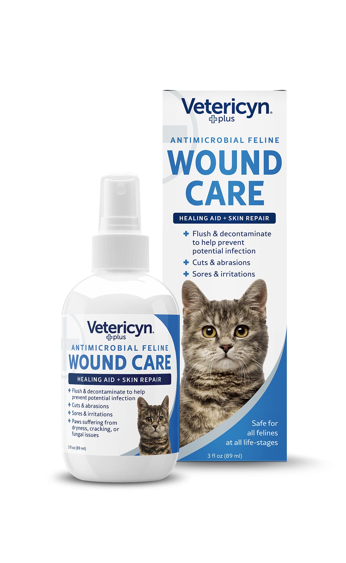 Vetericyn Plus Cat Wound Care Spray bottle for convenient at-home treatment.